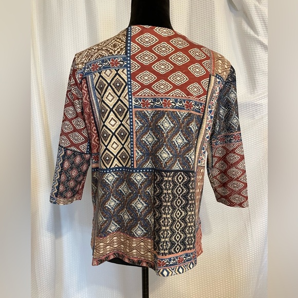 Alfred Dunner v-neck multicolored 3/4 sleeve blouse size petite small - Picture 4 of 7